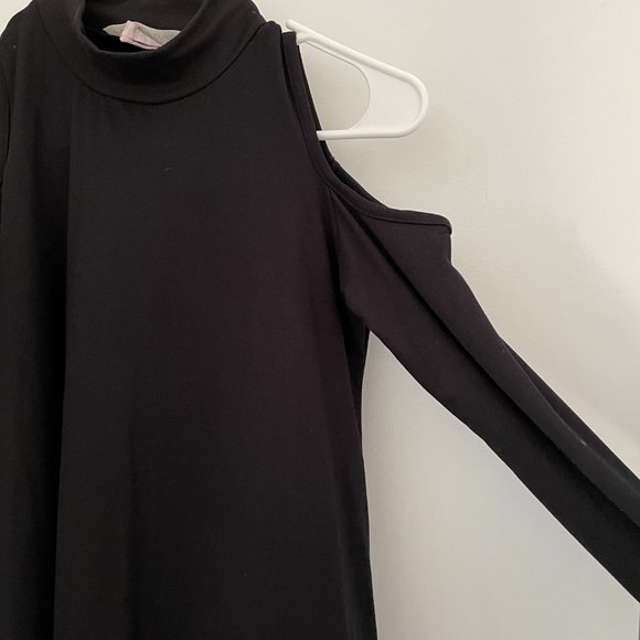 Planet Gold Longsleeve Mockneck Dress with Peekaboo Shoulders - Picture 4 of 4